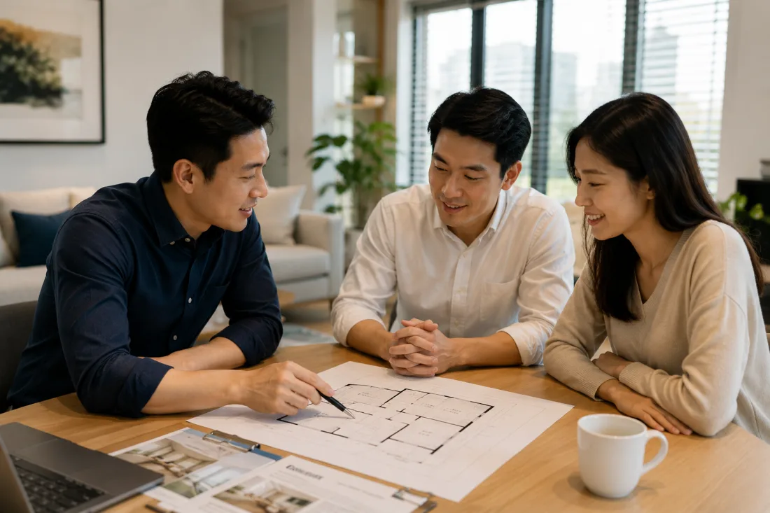 Jarel Tay discussing a right-sizing move with clients